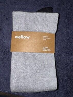 Wellow Grey Unisex X-Large Wide Calf Premium Compression Socks W12-W15, M13-M16